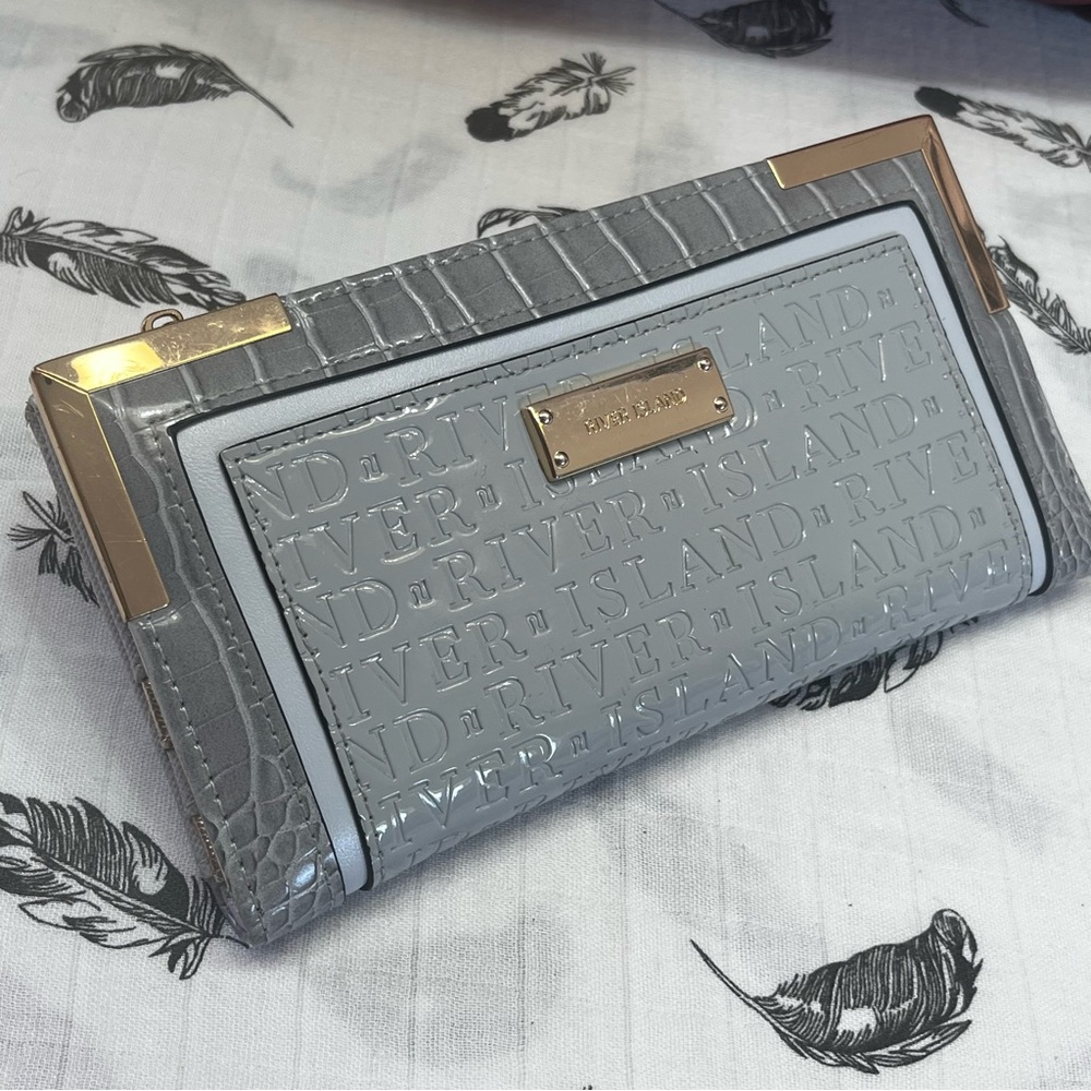 RIVER ISLAND GREY WALLET WITH GOLD ACCENTS EMBOSSED PATTERNED WALLET